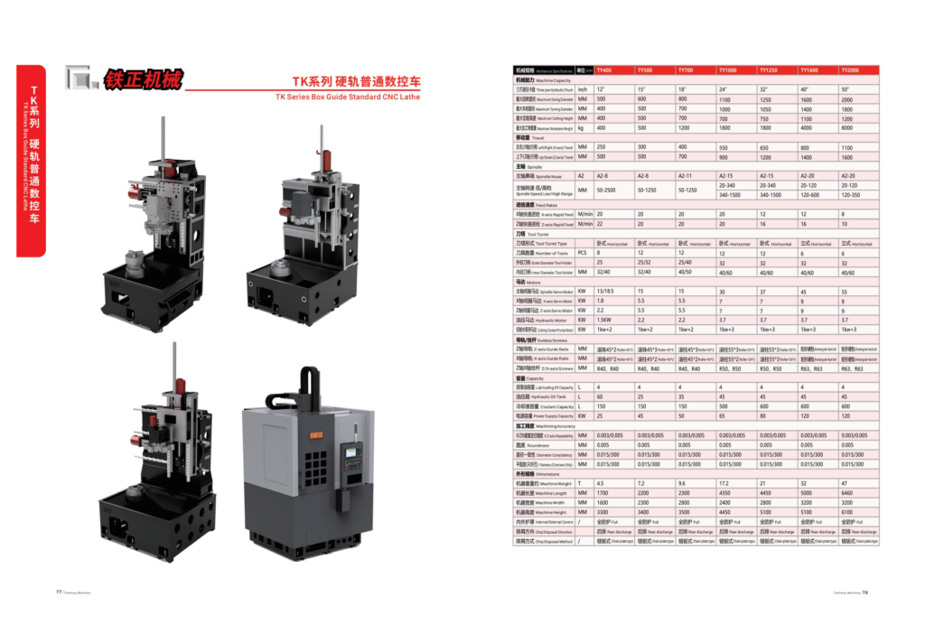 Tiezheng TY400 vertical lathe product overview image for CNC machine specification review.