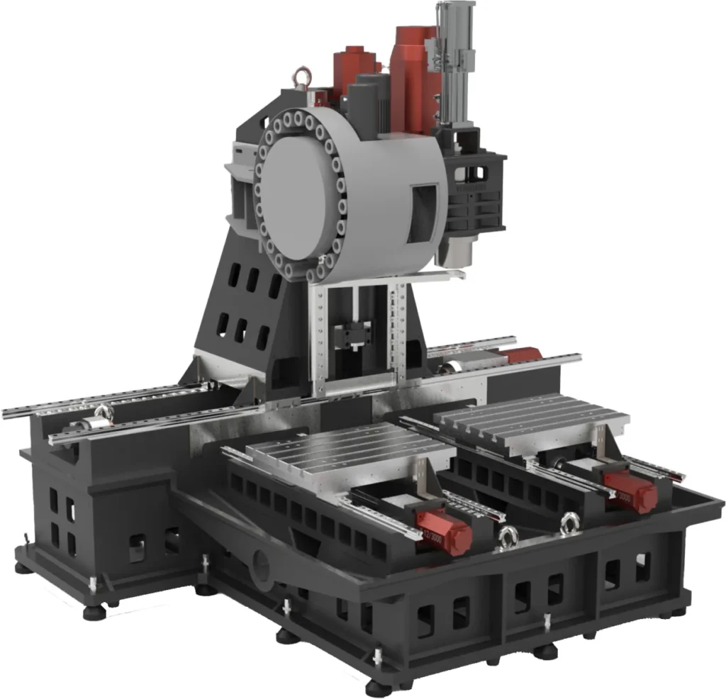 Tiezheng VS650 vertical dual-pallet linear-guide machining center rendering.